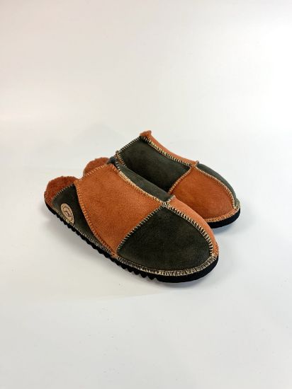 Picture of Sheepskin Mules | orange / forest | Size 6